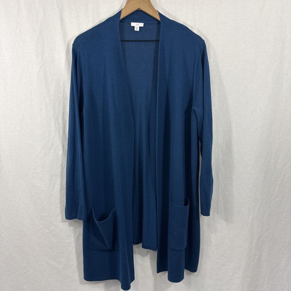 J. Jill Blue Wool Cotton Blend Longline Cardigan Pockets Womens Sz 1X *READ*